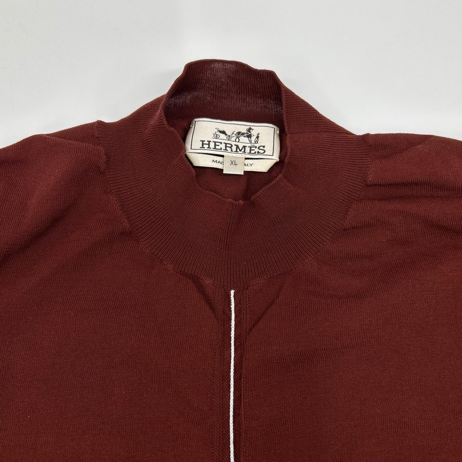 HERMES エルメス 18SS ボルドー コントラストライン 半袖ニットトップス トップス