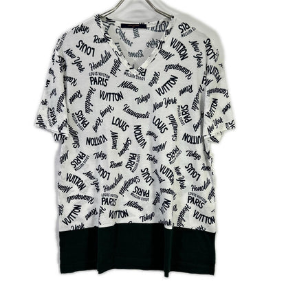 LOUIS VUITTON ルイヴィトン 18SS HEY06W ホワイト×グリーン オックスフォードシティロゴVネックTシャツ トップス