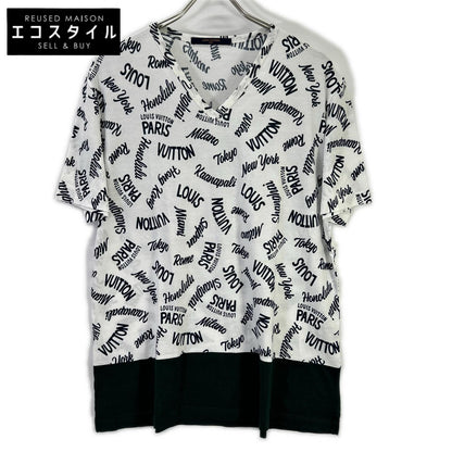 LOUIS VUITTON ルイヴィトン 18SS HEY06W ホワイト×グリーン オックスフォードシティロゴVネックTシャツ トップス