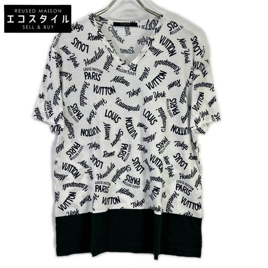 LOUIS VUITTON ルイヴィトン 18SS HEY06W ホワイト×グリーン オックスフォードシティロゴVネックTシャツ トップス