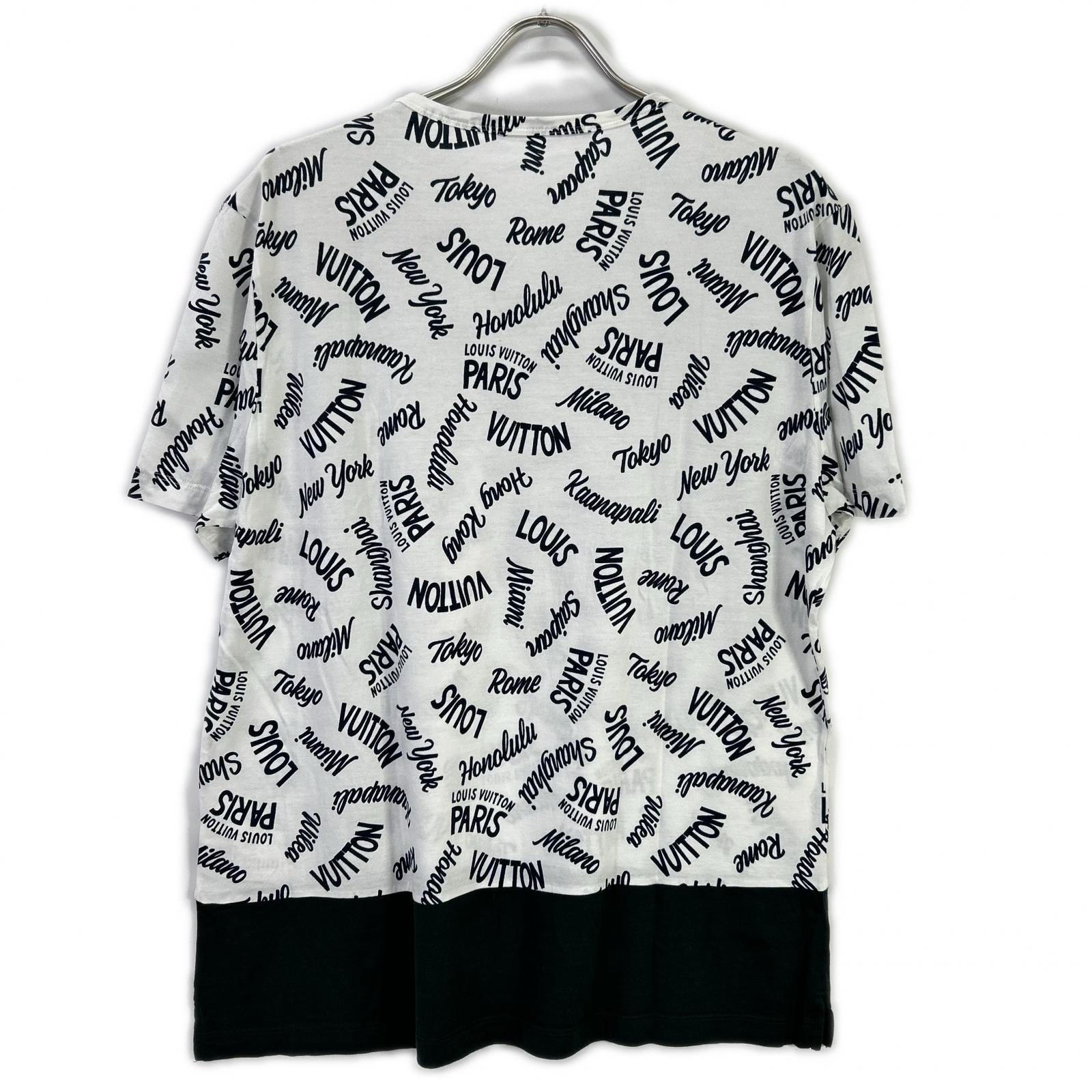 LOUIS VUITTON ルイヴィトン 18SS HEY06W ホワイト×グリーン オックスフォードシティロゴVネックTシャツ トップス