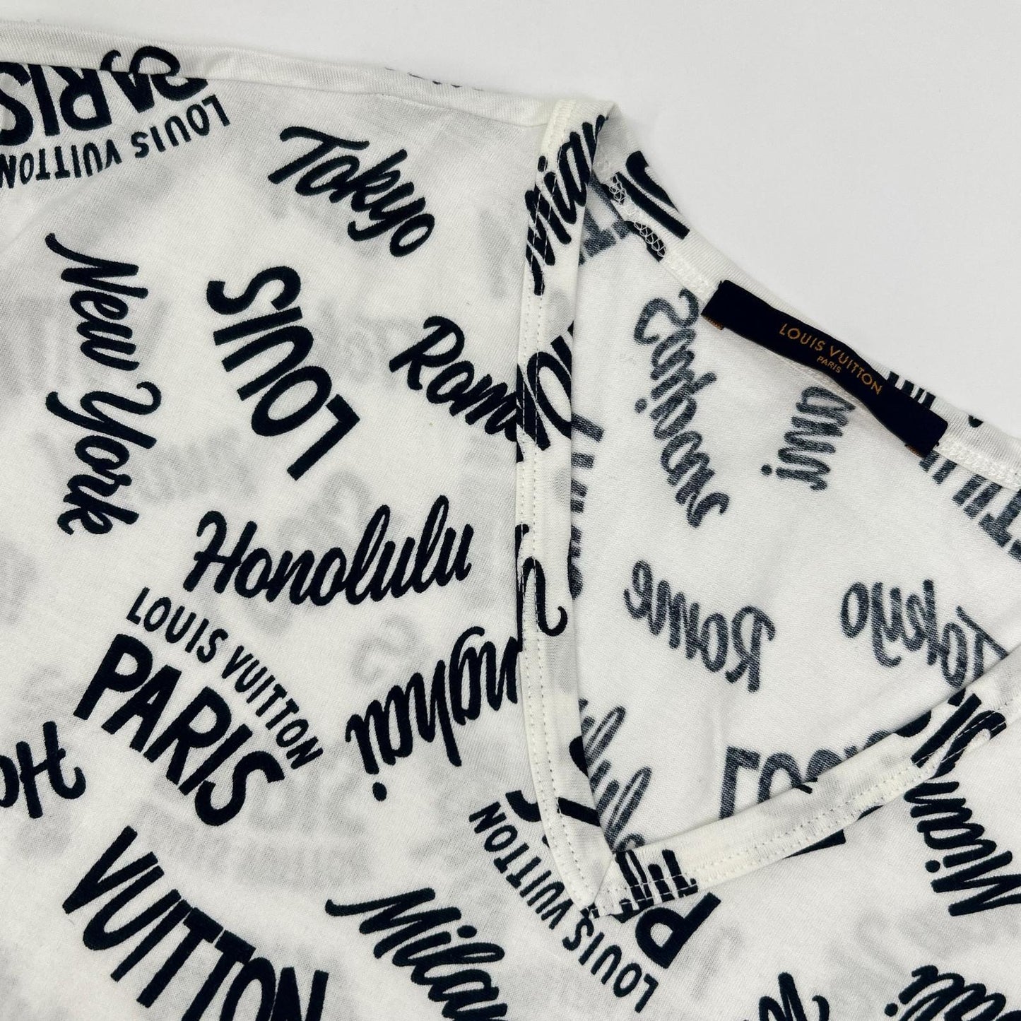 LOUIS VUITTON ルイヴィトン 18SS HEY06W ホワイト×グリーン オックスフォードシティロゴVネックTシャツ トップス