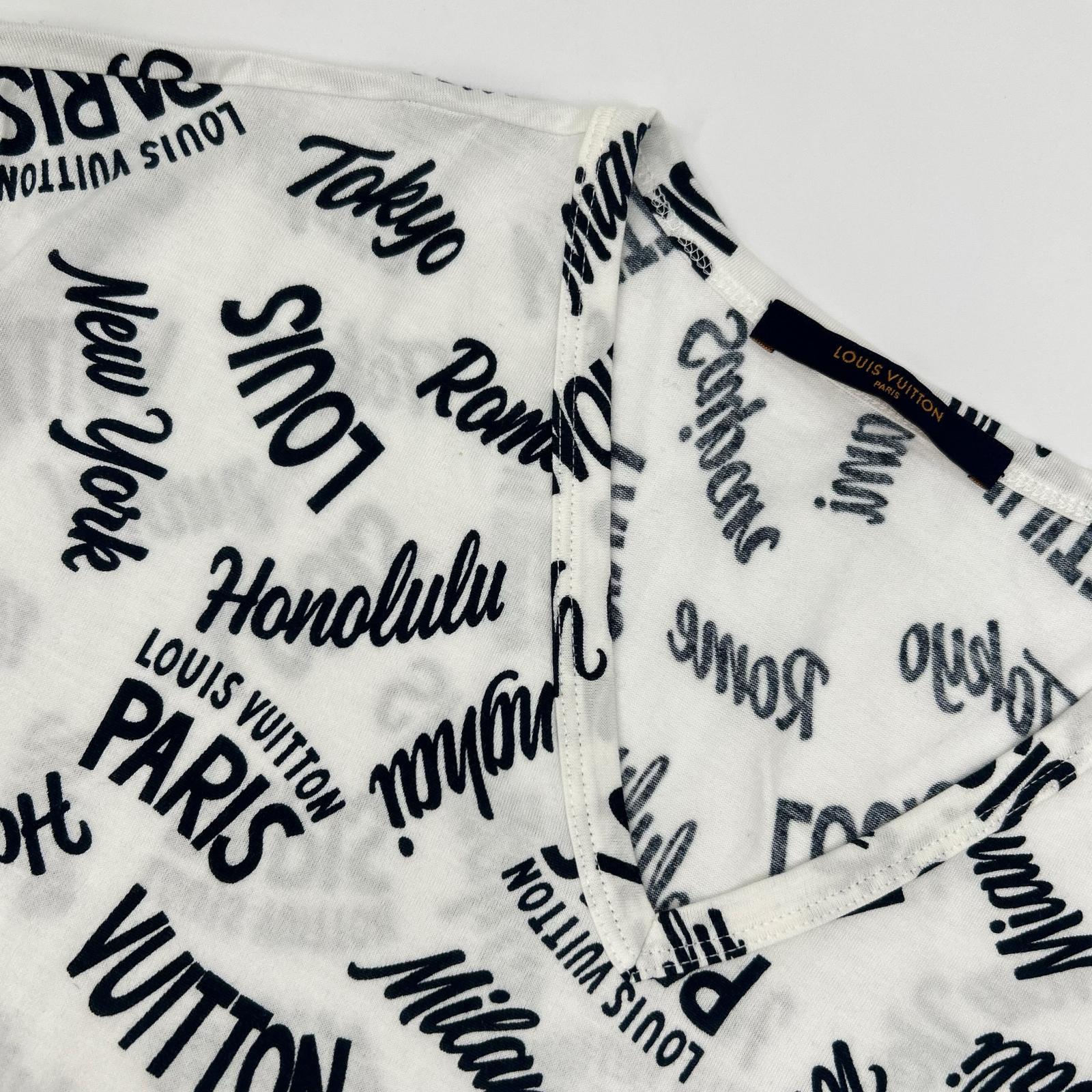 LOUIS VUITTON ルイヴィトン 18SS HEY06W ホワイト×グリーン オックスフォードシティロゴVネックTシャツ トップス