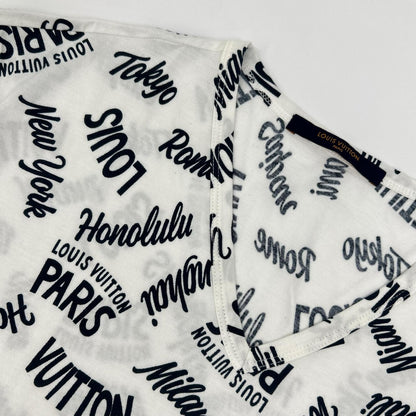 LOUIS VUITTON ルイヴィトン 18SS HEY06W ホワイト×グリーン オックスフォードシティロゴVネックTシャツ トップス
