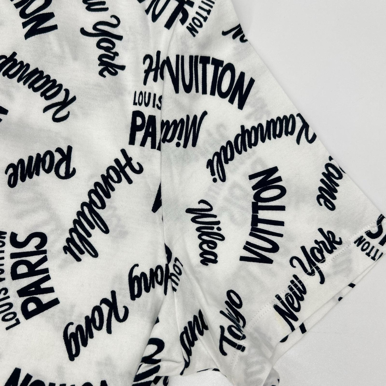 LOUIS VUITTON ルイヴィトン 18SS HEY06W ホワイト×グリーン オックスフォードシティロゴVネックTシャツ トップス