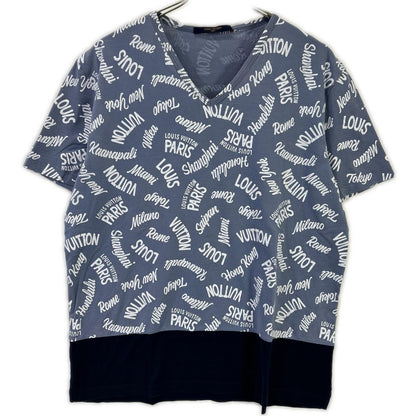 LOUIS VUITTON ルイヴィトン 18SS HEY06W ブルー×ネイビー オックスフォードシティロゴVネックTシャツ トップス
