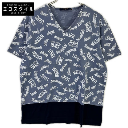 LOUIS VUITTON ルイヴィトン 18SS HEY06W ブルー×ネイビー オックスフォードシティロゴVネックTシャツ トップス