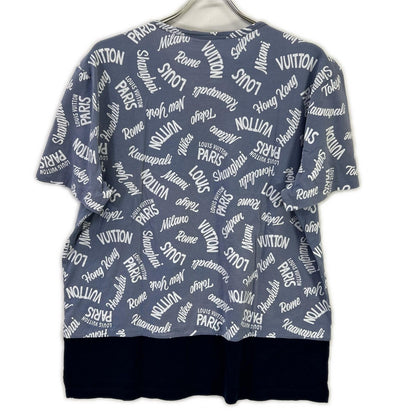 LOUIS VUITTON ルイヴィトン 18SS HEY06W ブルー×ネイビー オックスフォードシティロゴVネックTシャツ トップス