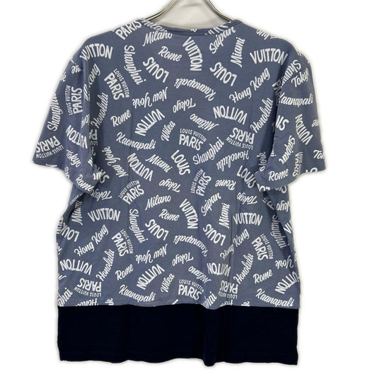 LOUIS VUITTON ルイヴィトン 18SS HEY06W ブルー×ネイビー オックスフォードシティロゴVネックTシャツ トップス