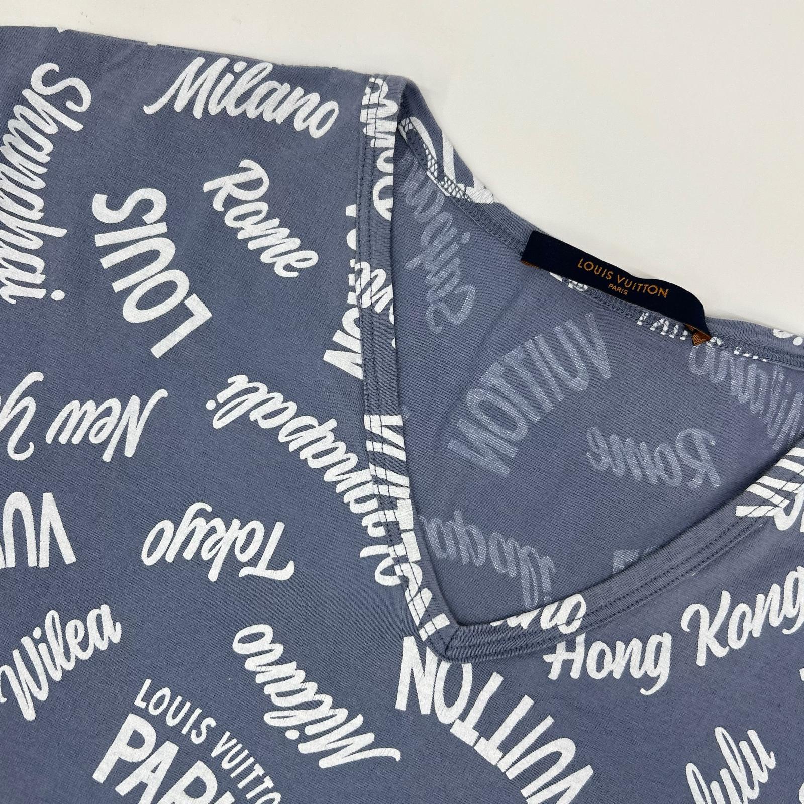 LOUIS VUITTON ルイヴィトン 18SS HEY06W ブルー×ネイビー オックスフォードシティロゴVネックTシャツ トップス