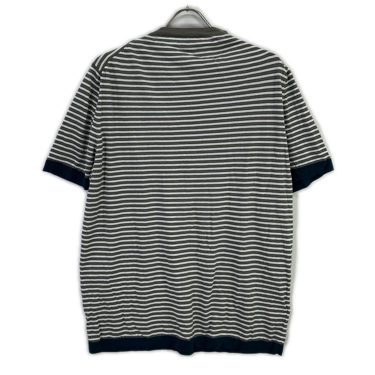 HERMES エルメス 17SS ホワイト×グレー ボーダーコットン半袖ニット トップス