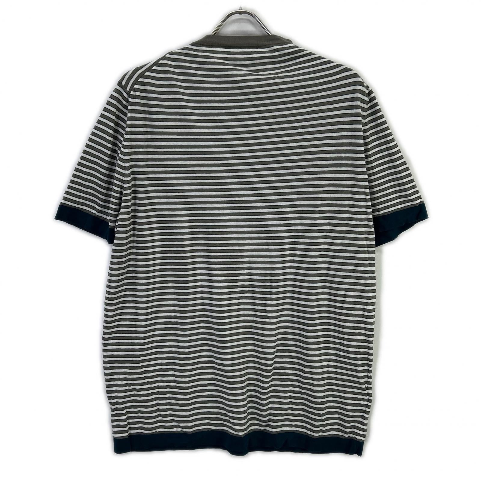 HERMES エルメス 17SS ホワイト×グレー ボーダーコットン半袖ニット トップス