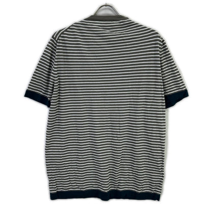 HERMES エルメス 17SS ホワイト×グレー ボーダーコットン半袖ニット トップス