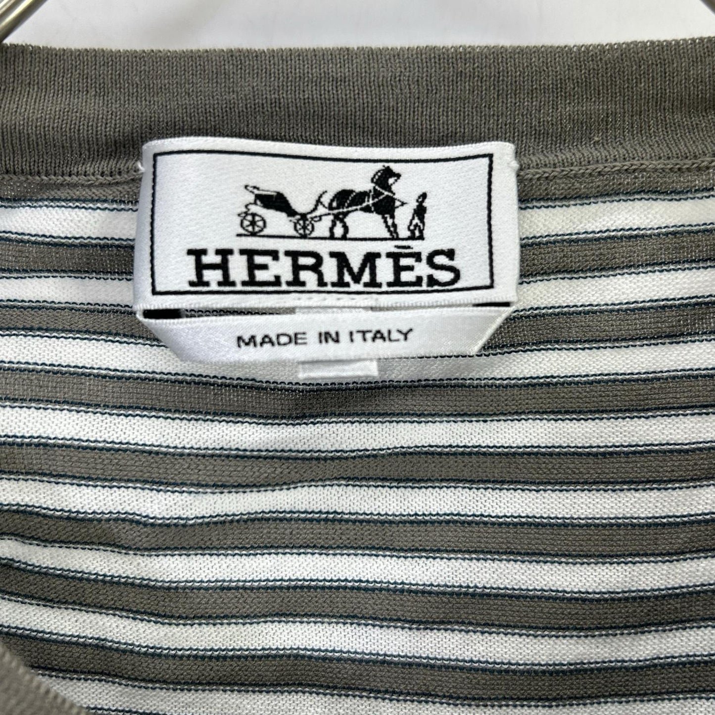 HERMES エルメス 17SS ホワイト×グレー ボーダーコットン半袖ニット トップス
