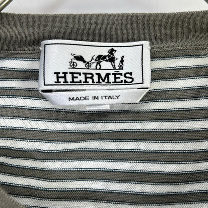 HERMES エルメス 17SS ホワイト×グレー ボーダーコットン半袖ニット トップス