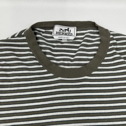 HERMES エルメス 17SS ホワイト×グレー ボーダーコットン半袖ニット トップス