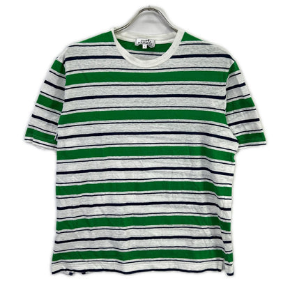 HERMES エルメス 18SS グリーン×ネイビー リネン混 ボーダーTシャツ トップス