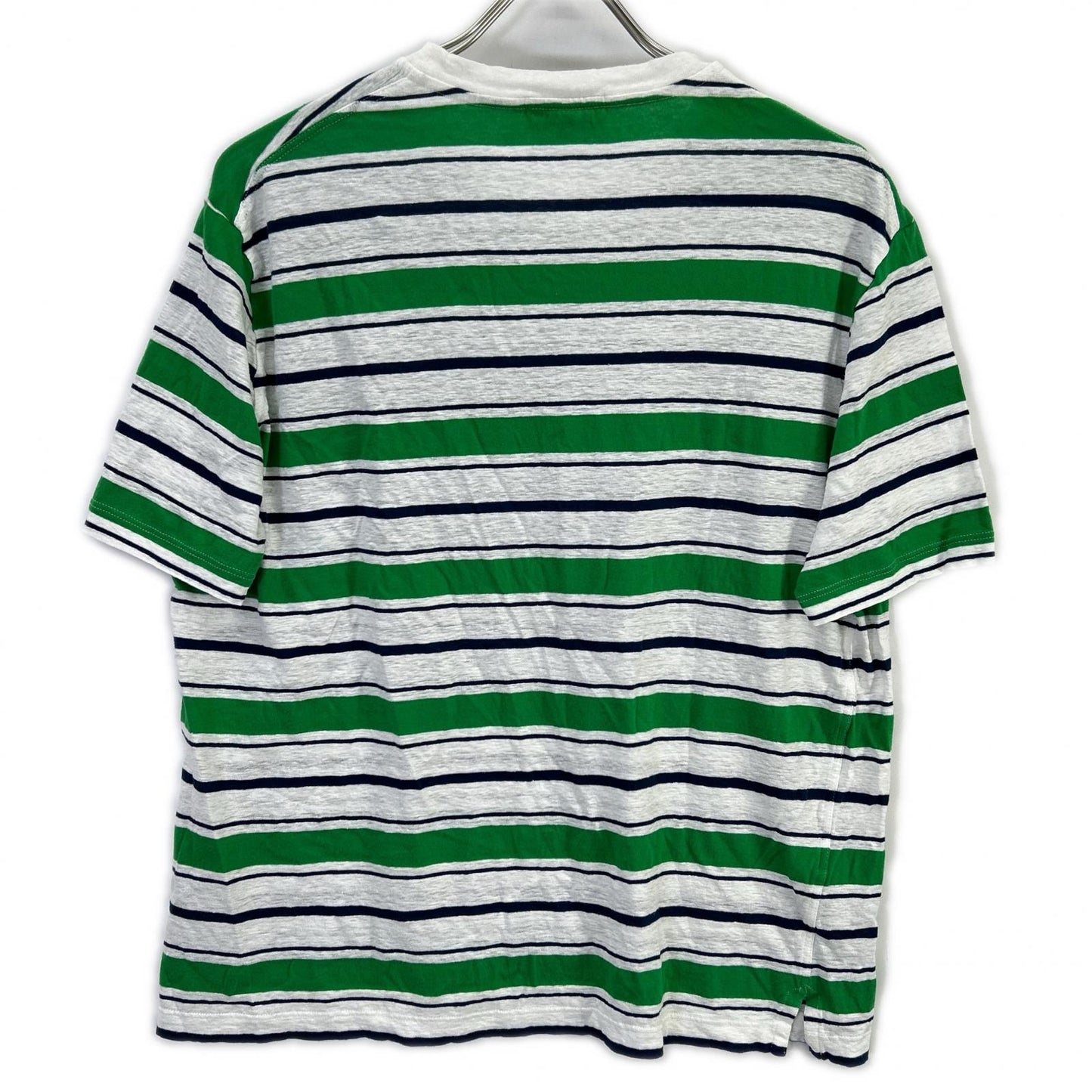 HERMES エルメス 18SS グリーン×ネイビー リネン混 ボーダーTシャツ トップス