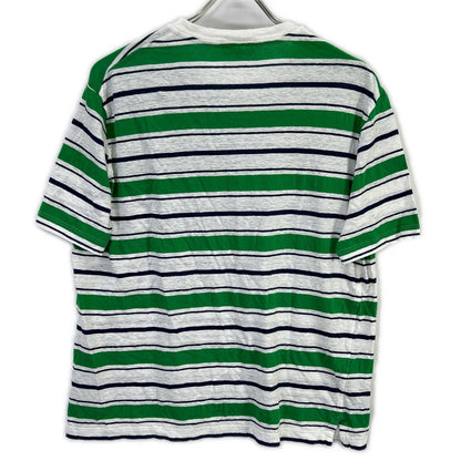 HERMES エルメス 18SS グリーン×ネイビー リネン混 ボーダーTシャツ トップス