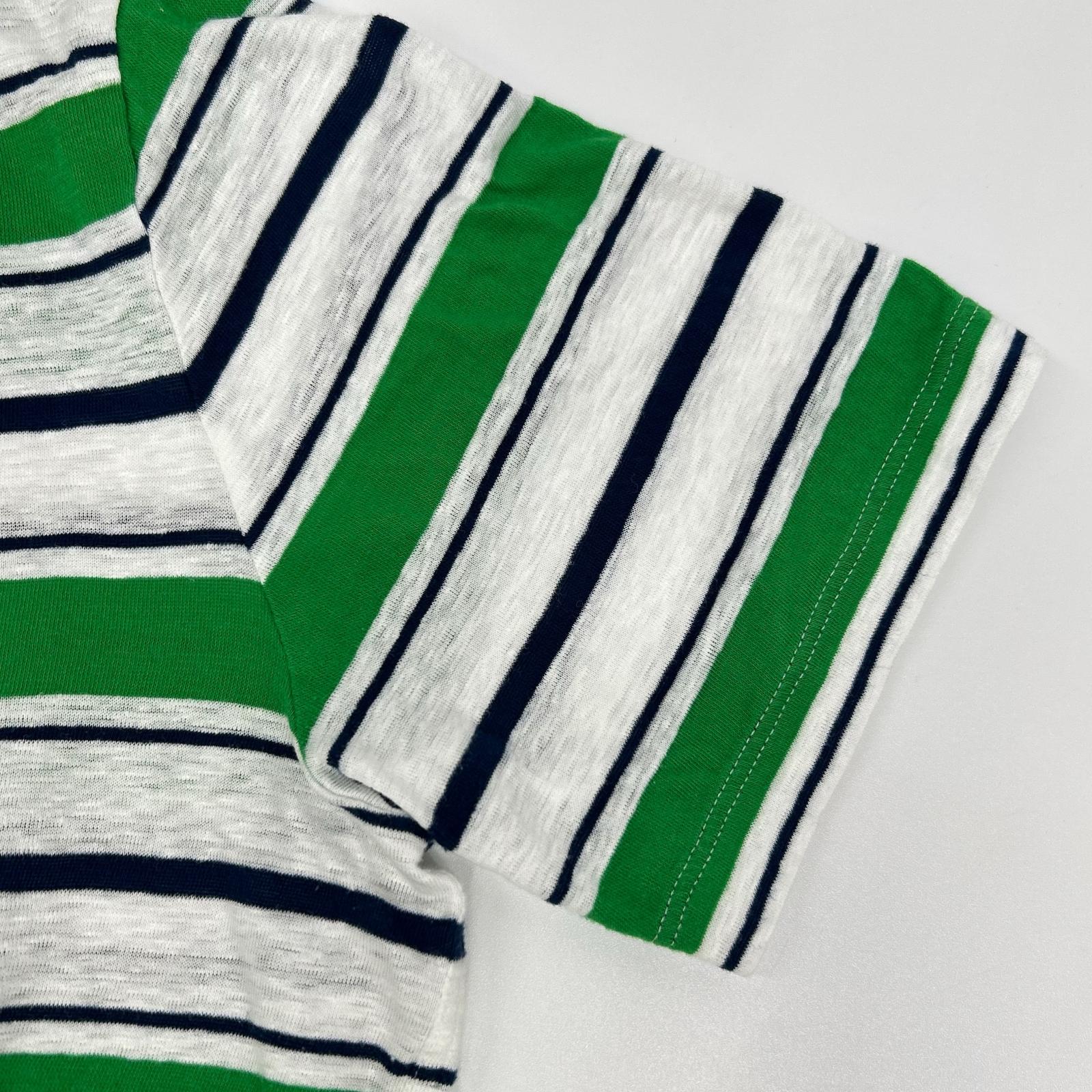 HERMES エルメス 18SS グリーン×ネイビー リネン混 ボーダーTシャツ トップス