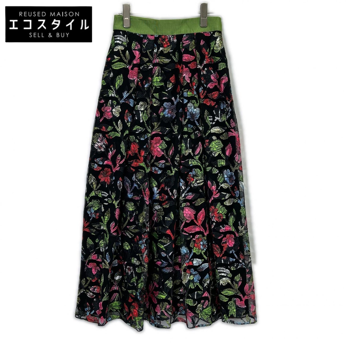 EMPORIOARMANI エンポリオアルマーニ ブラック×グリーン 花柄 レーススカート スカート