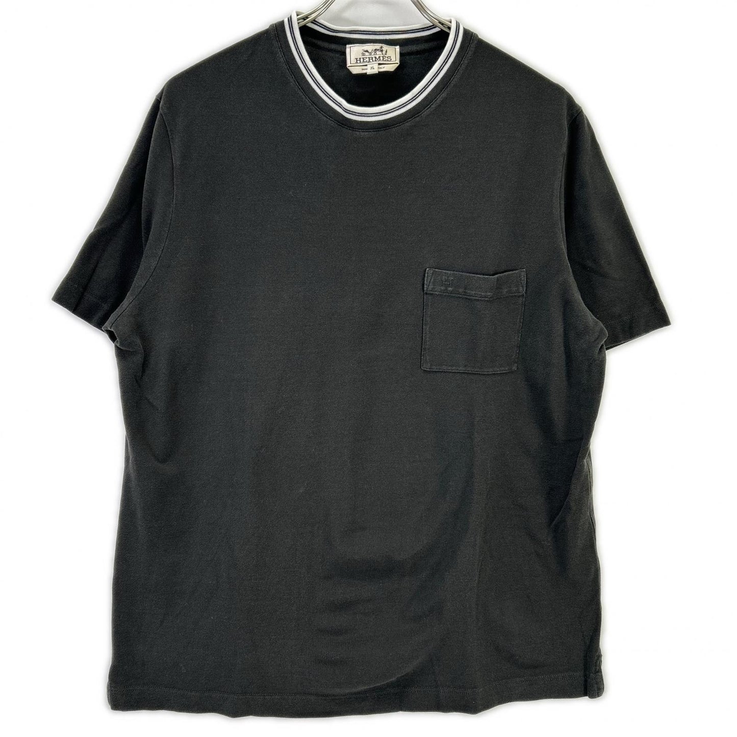 HERMES エルメス ブラック 鹿の子 H刺繍 Tシャツ トップス