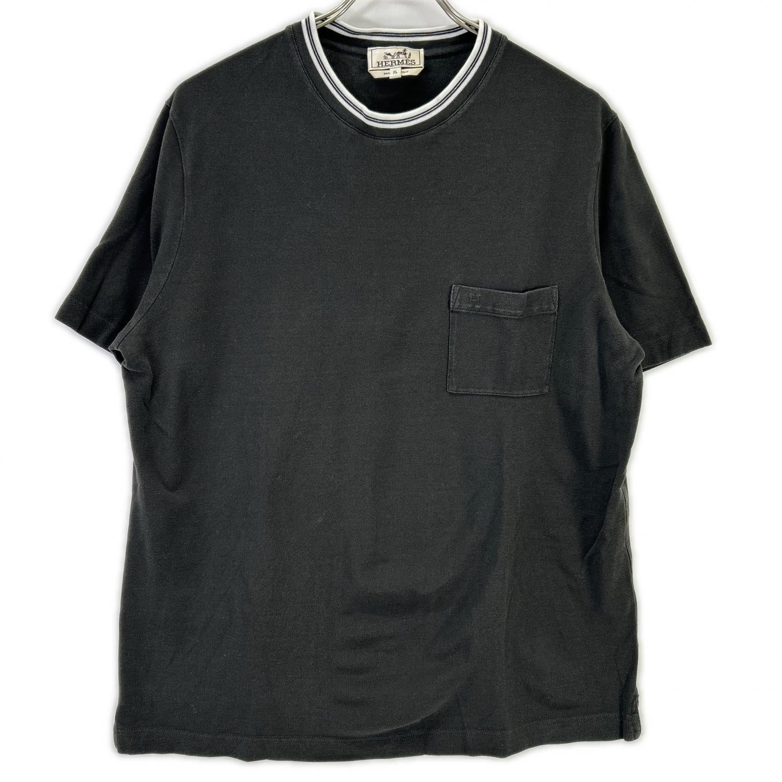 HERMES エルメス ブラック 鹿の子 H刺繍 Tシャツ トップス