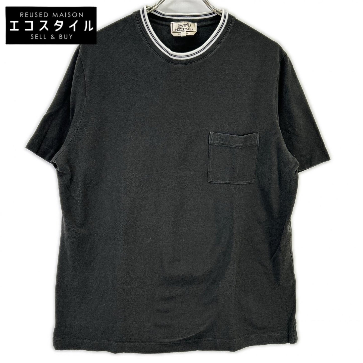 HERMES エルメス ブラック 鹿の子 H刺繍 Tシャツ トップス