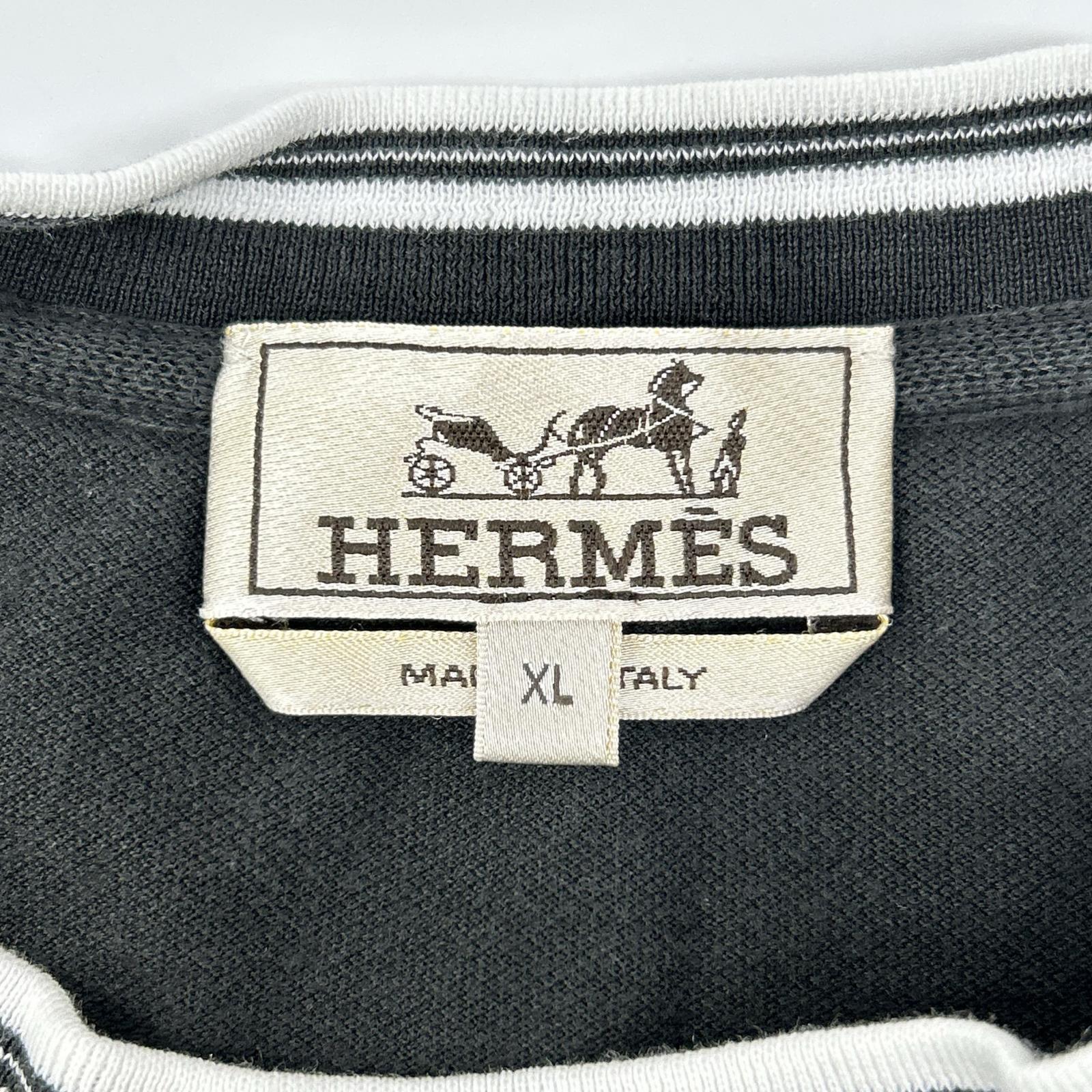 HERMES エルメス ブラック 鹿の子 H刺繍 Tシャツ トップス