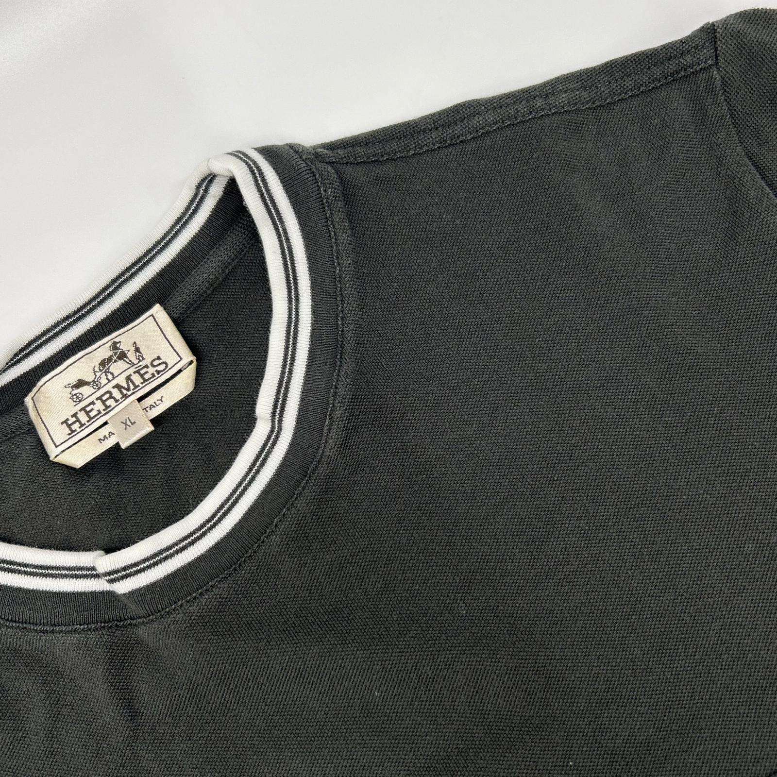 HERMES エルメス ブラック 鹿の子 H刺繍 Tシャツ トップス