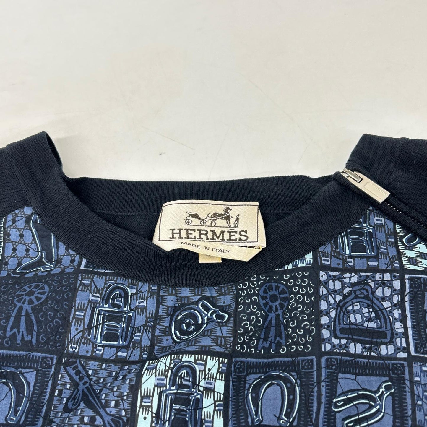 HERMES エルメス ネイビー 総柄 ニットコットンジップ トップス トップス