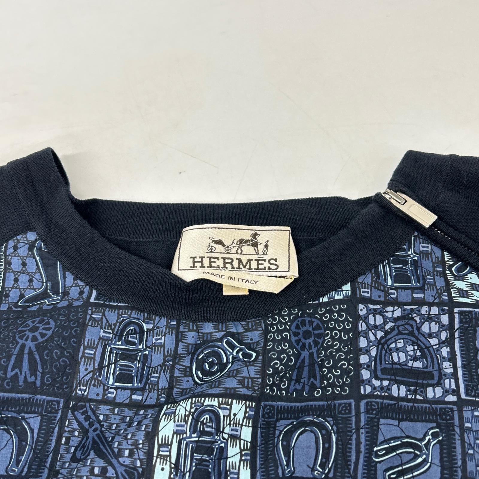 HERMES エルメス ネイビー 総柄 ニットコットンジップ トップス トップス