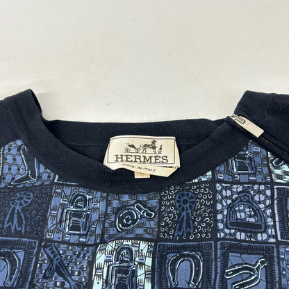 HERMES エルメス ネイビー 総柄 ニットコットンジップ トップス トップス