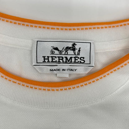 HERMES エルメス ホワイト 鹿の子Tシャツ Hロゴ刺繍 トップス