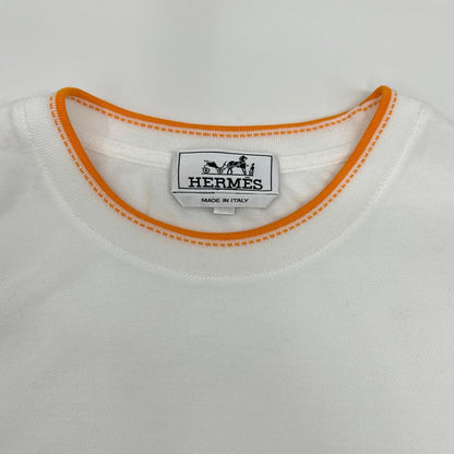 HERMES エルメス ホワイト 鹿の子Tシャツ Hロゴ刺繍 トップス