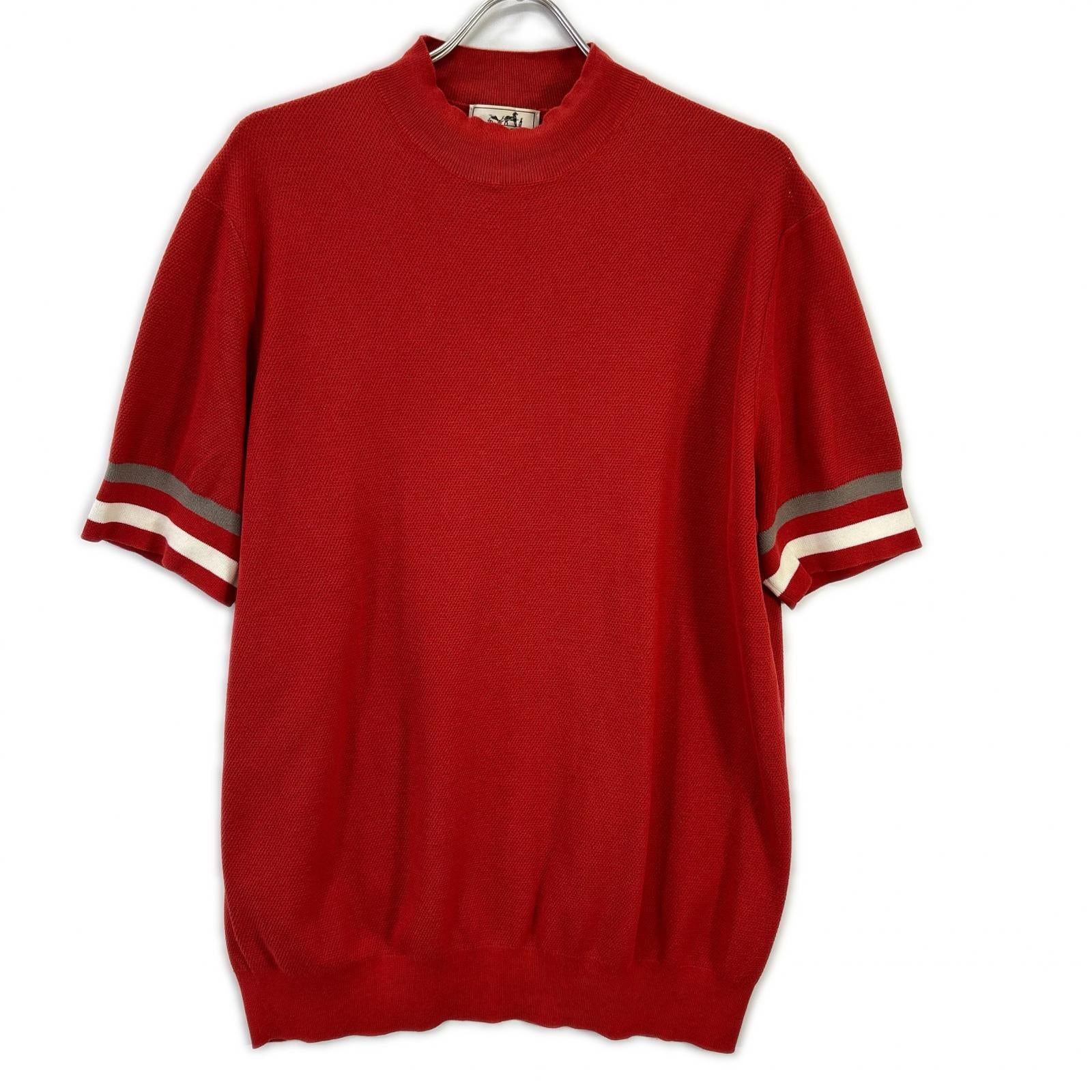 HERMES エルメス レッド コットン モックネック Tシャツ トップス