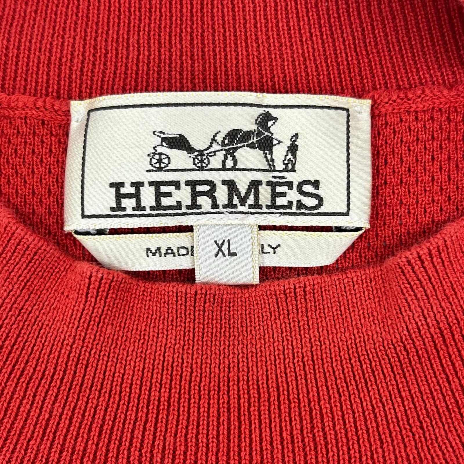 HERMES エルメス レッド コットン モックネック Tシャツ トップス
