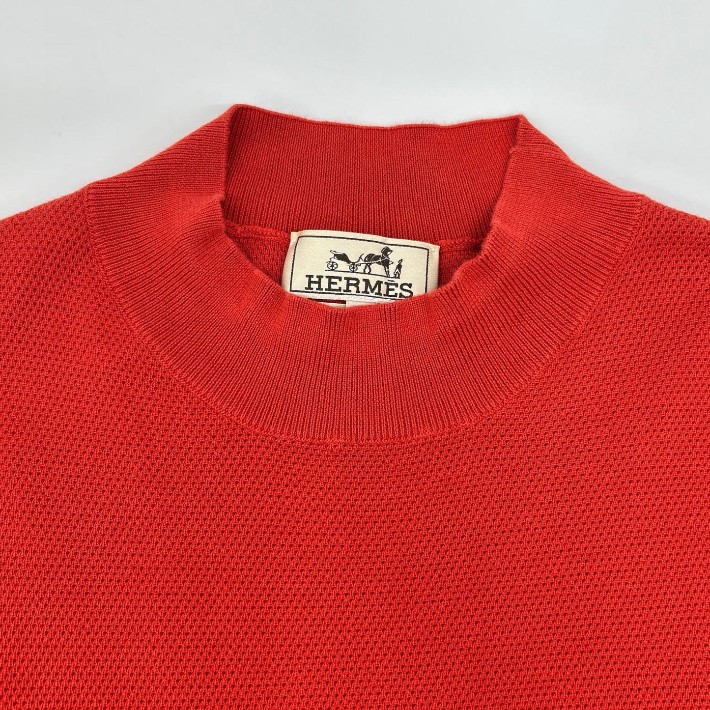 HERMES エルメス レッド コットン モックネック Tシャツ トップス