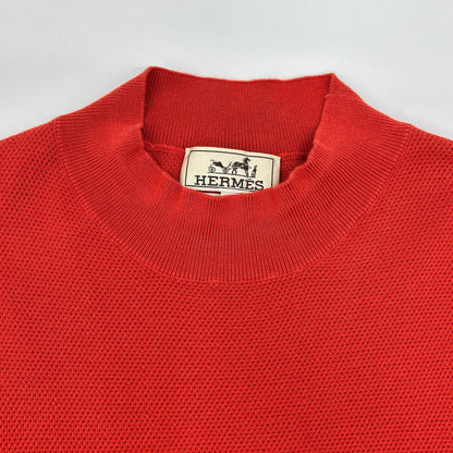 HERMES エルメス レッド コットン モックネック Tシャツ トップス