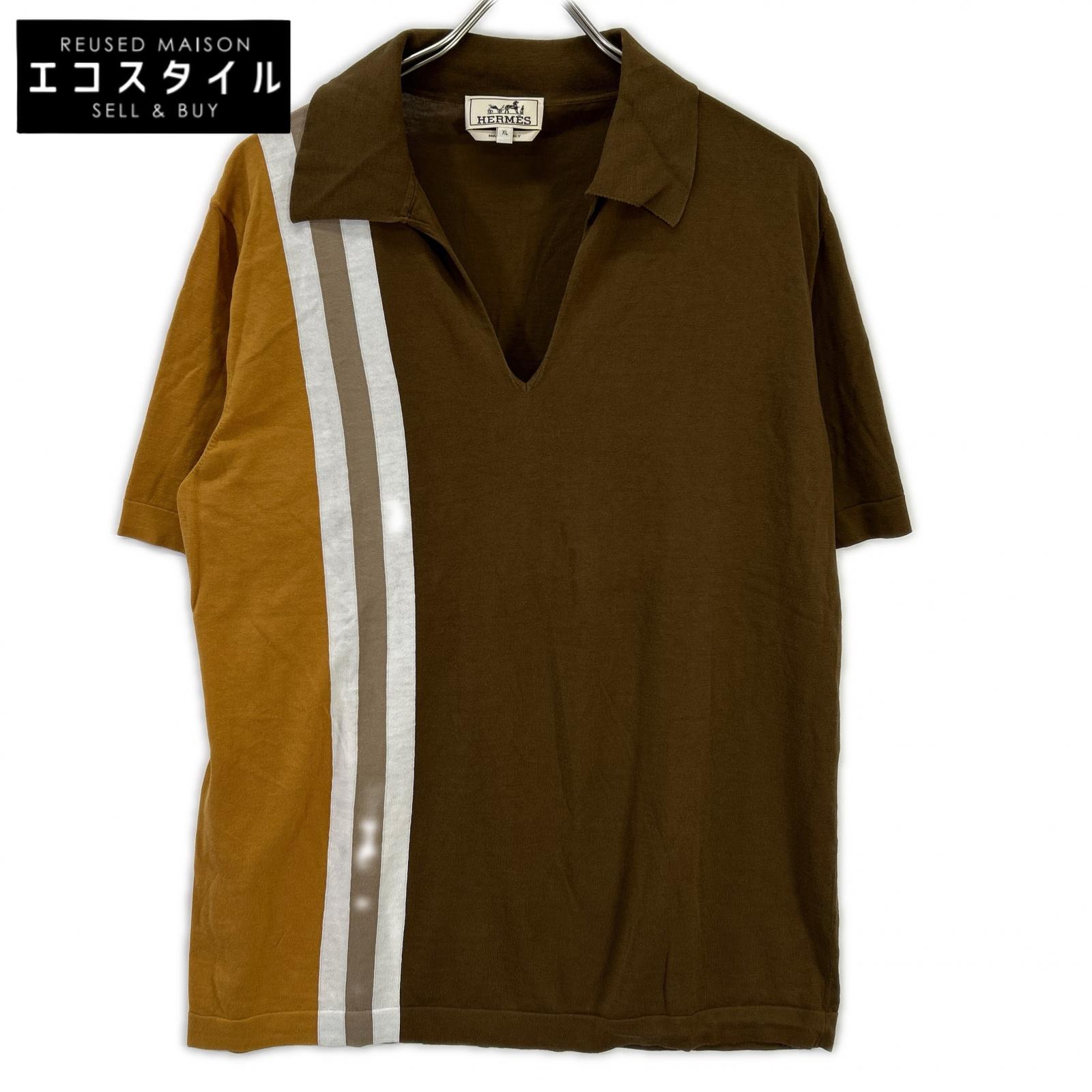 HERMES エルメス ブラウン スキッパーニットポロシャツ トップス