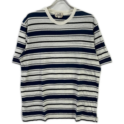 HERMES エルメス ブルー ボーダー クルーネック Tシャツ トップス