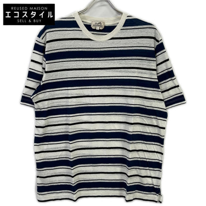 HERMES エルメス ブルー ボーダー クルーネック Tシャツ トップス