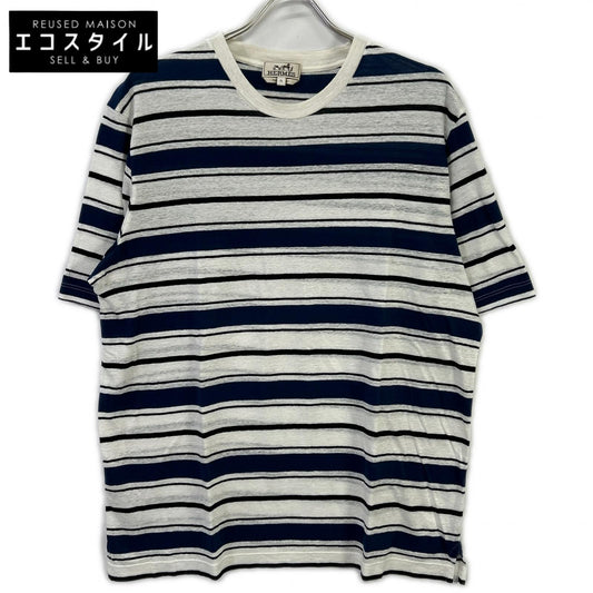 HERMES エルメス ブルー ボーダー クルーネック Tシャツ トップス