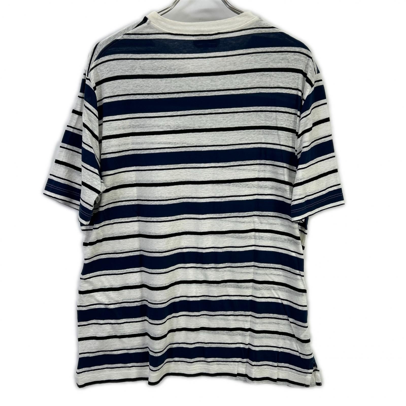 HERMES エルメス ブルー ボーダー クルーネック Tシャツ トップス