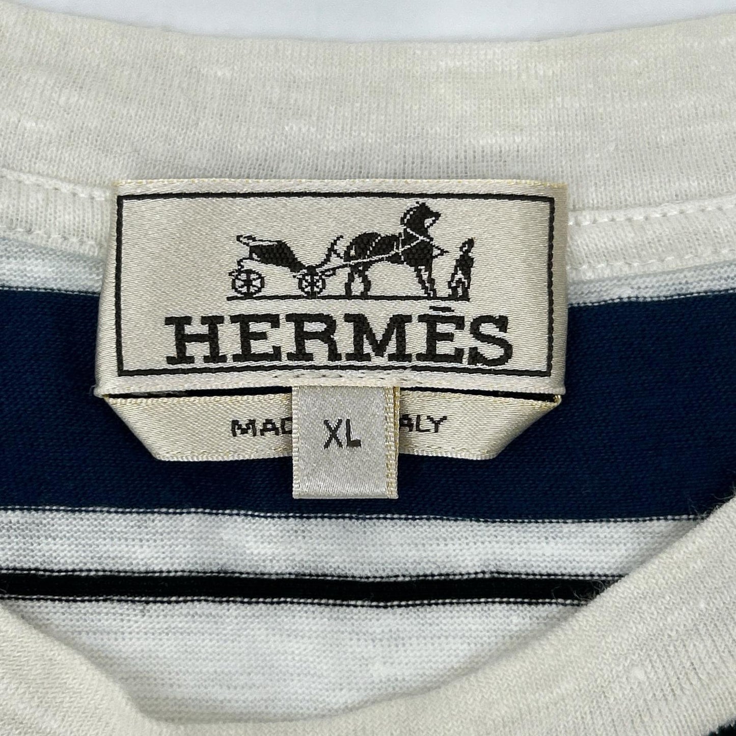 HERMES エルメス ブルー ボーダー クルーネック Tシャツ トップス