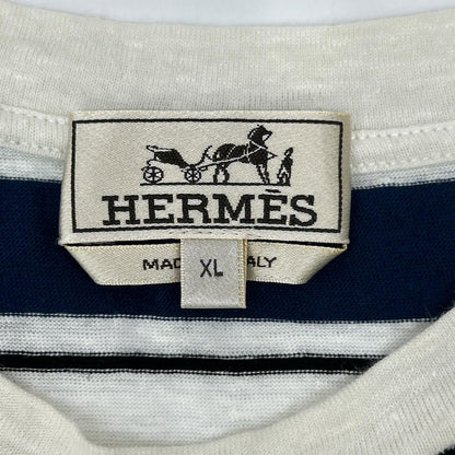 HERMES エルメス ブルー ボーダー クルーネック Tシャツ トップス