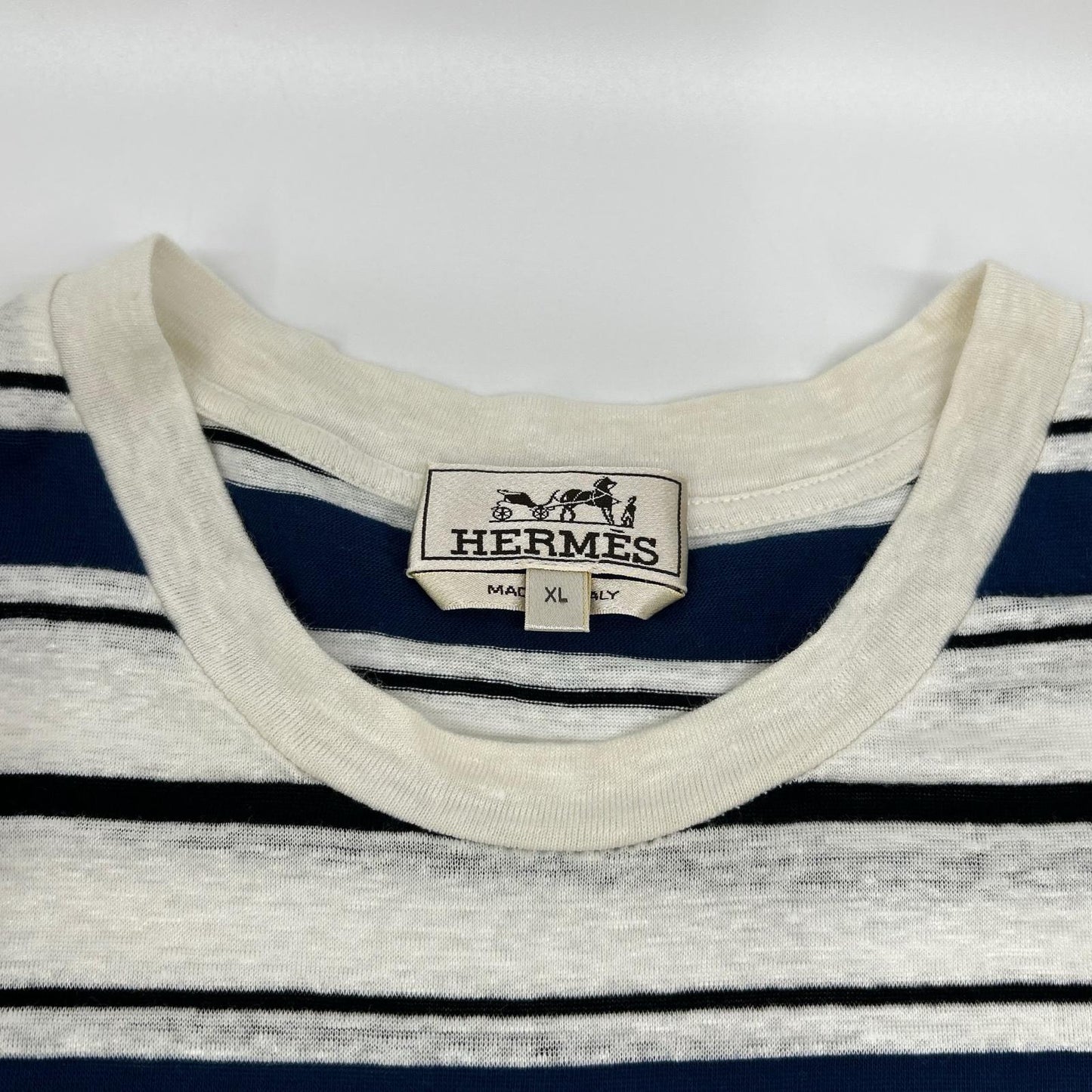 HERMES エルメス ブルー ボーダー クルーネック Tシャツ トップス