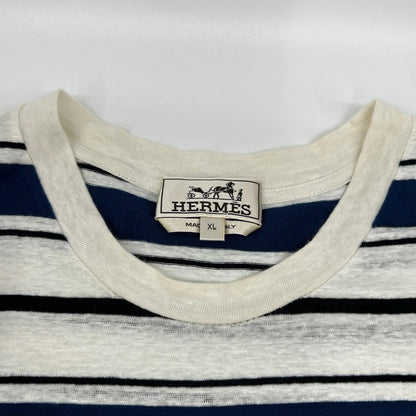 HERMES エルメス ブルー ボーダー クルーネック Tシャツ トップス