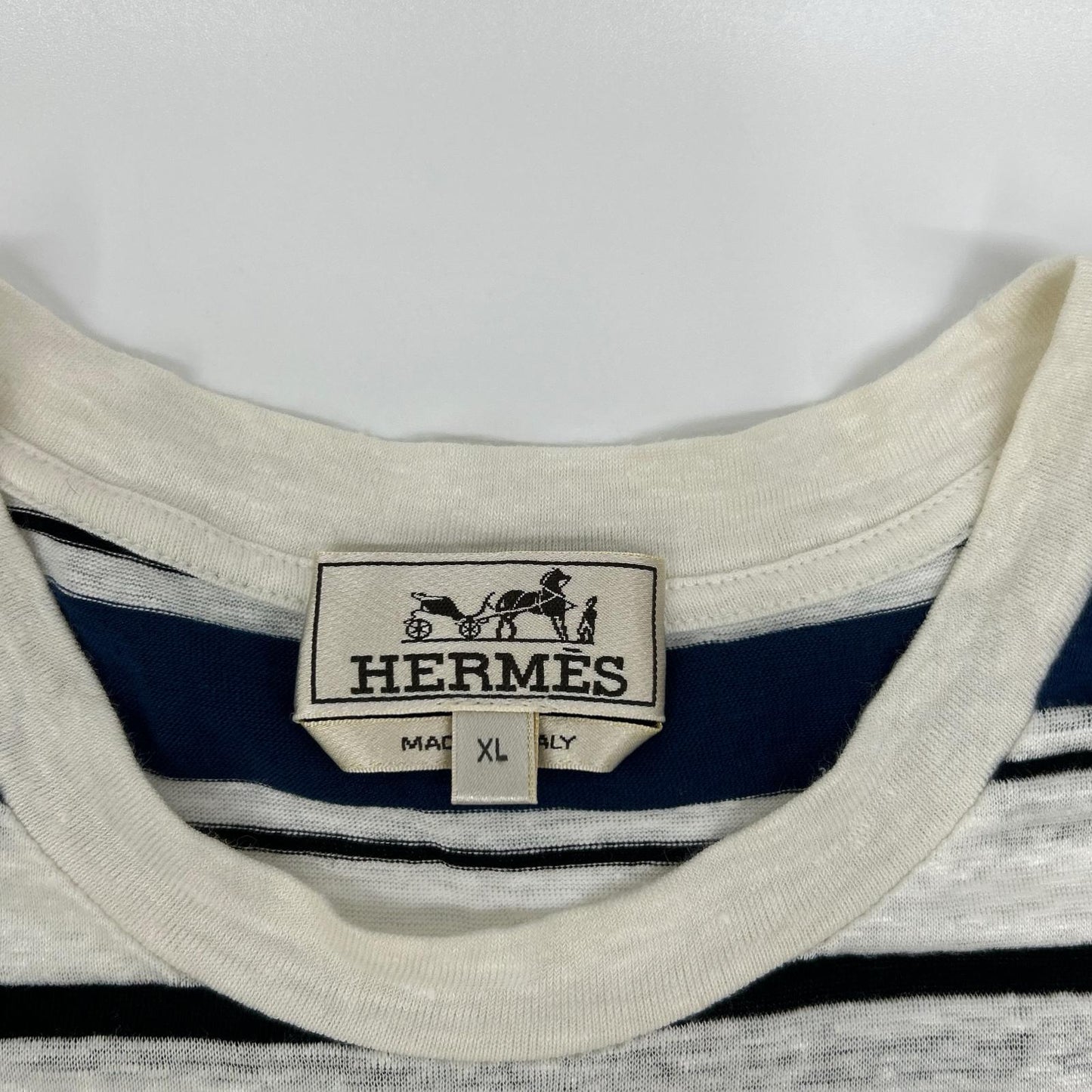 HERMES エルメス ブルー ボーダー クルーネック Tシャツ トップス