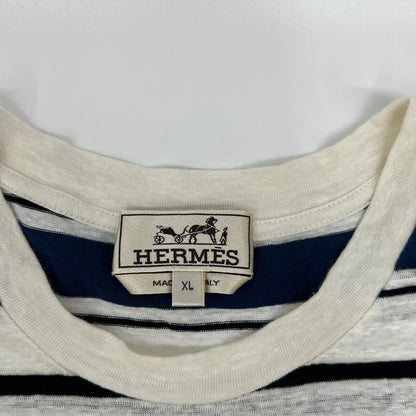 HERMES エルメス ブルー ボーダー クルーネック Tシャツ トップス